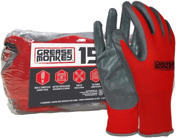 GREASE MONKEY Nitrile Coated Work Gloves – 15 Pairs – Size Large